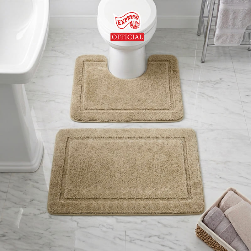 พรมเช็ดเท้าชุดห้องน้ำ 2 ชิ้น EXPRESS CARPET รุ่น DG3-4 ขนาด45X70 ซม.และ พรมรูปตัว U 50X60 ซม. หนา 12-20 มม. สีน้ำตาล 